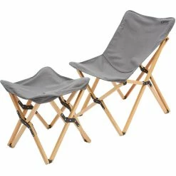 CAMPZ Beech Wood Folding Chair Set with Cover and Footrest grey/brown