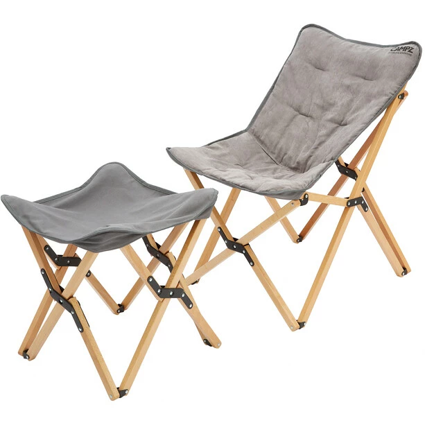 CAMPZ Beech Wood Folding Chair Set with Cover and Footrest grey/brown 4 CAMPZ Beech Wood Folding Chair Set with Cover and Footrest grey/brown - Image 2