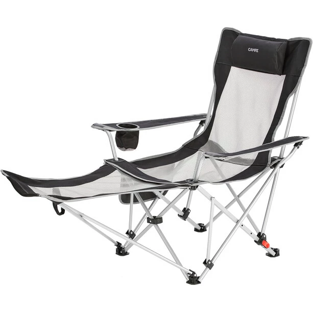 CAMPZ Mesh Lounger Folding Chair with Detachable Footrest black/grey 3 CAMPZ Mesh Lounger Folding Chair with Detachable Footrest black/grey